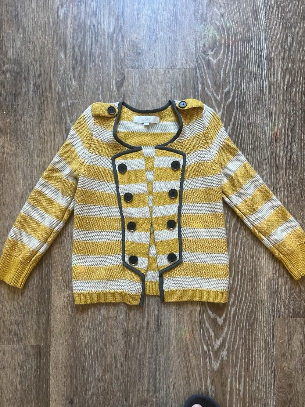 Ann Taylor Loft Striped Military Button Sweater Xxs
